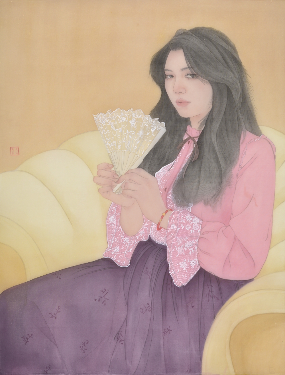 张钰龙洋 《捻扇》 中国画  68x98cm  一等奖